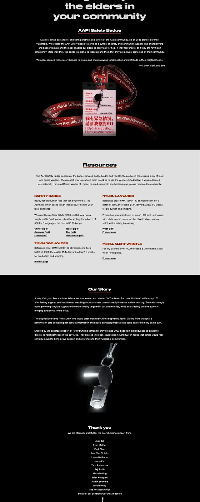 Aapi Safety Badge Landing Page, minimal, editorial, high-contrast