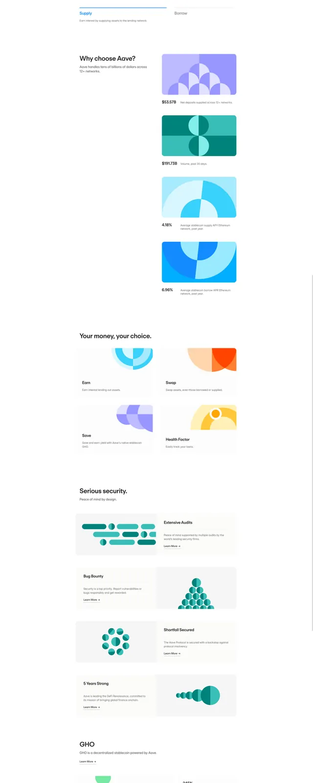 Aave App Landing Page, minimal, corporate-clean, light