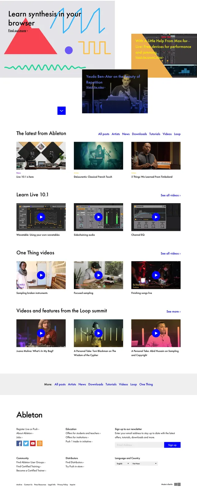 Ableton Educational Landing Page, minimal, playful, vibrant