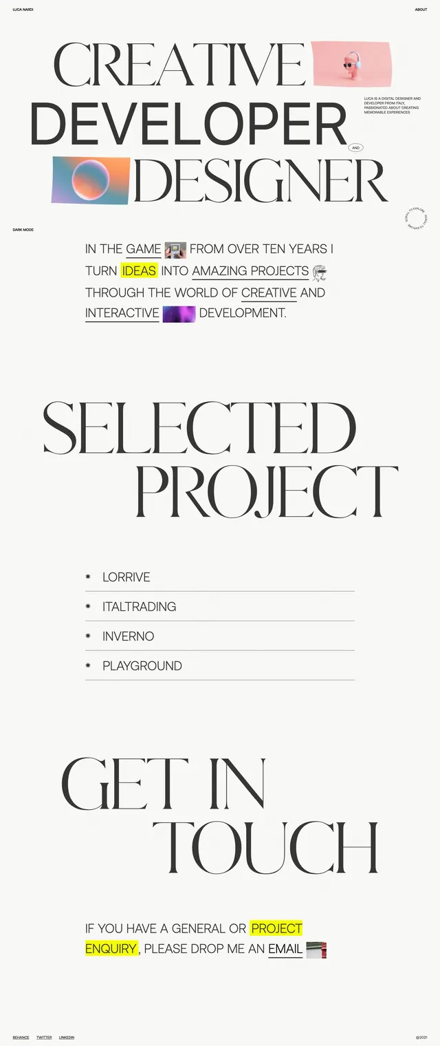 Aboutluca Portfolio, editorial, minimal, light