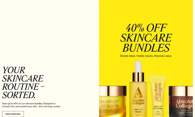 Absolute Collagen bundle promo CTA, minimal, editorial, light