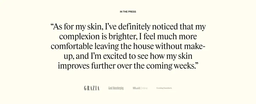Absolute Collagen Press Testimonial Design, minimal, editorial, light
