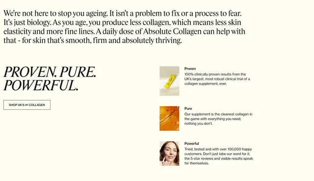 Absolute Collagen Product Value Feature Design, minimal, editorial, light