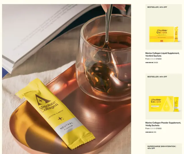 Absolute Collagen supplement split product grid, minimal, photographic, light