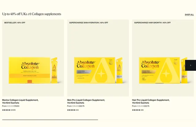 Absolute Collagen supplement product listing carousel, minimal, light-mode, light