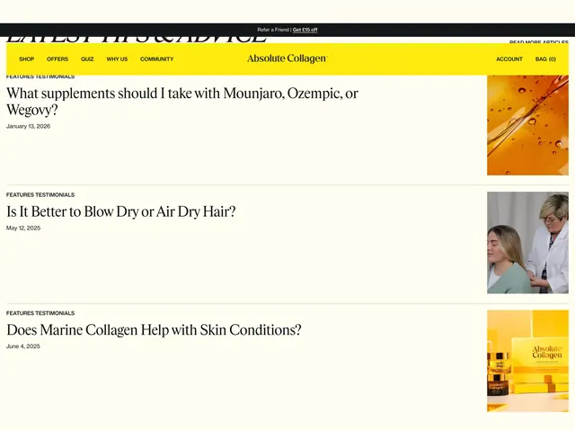 Absolute Collagen Tips Advice Blog List Design, minimal, editorial, light