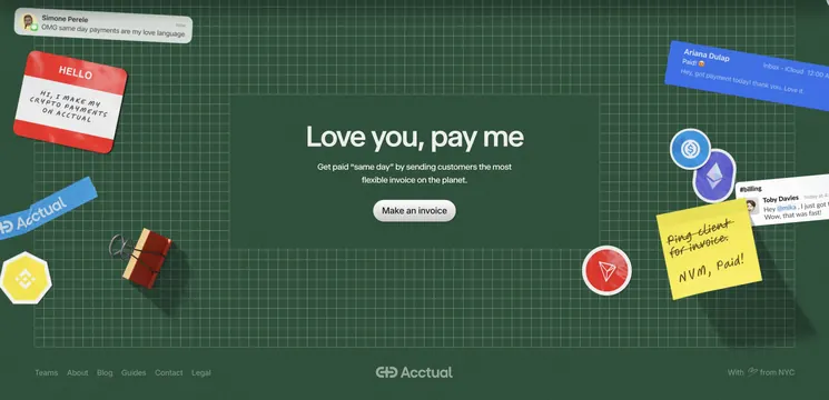 Acctual Footer Section, playful, 3d-render, earthy