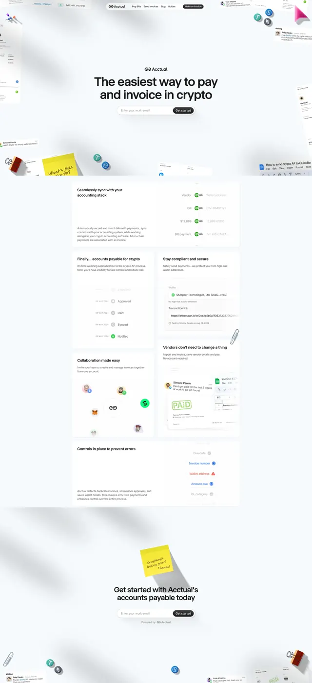 Acctual Crypto Payments Landing Page, corporate-clean, minimal, light