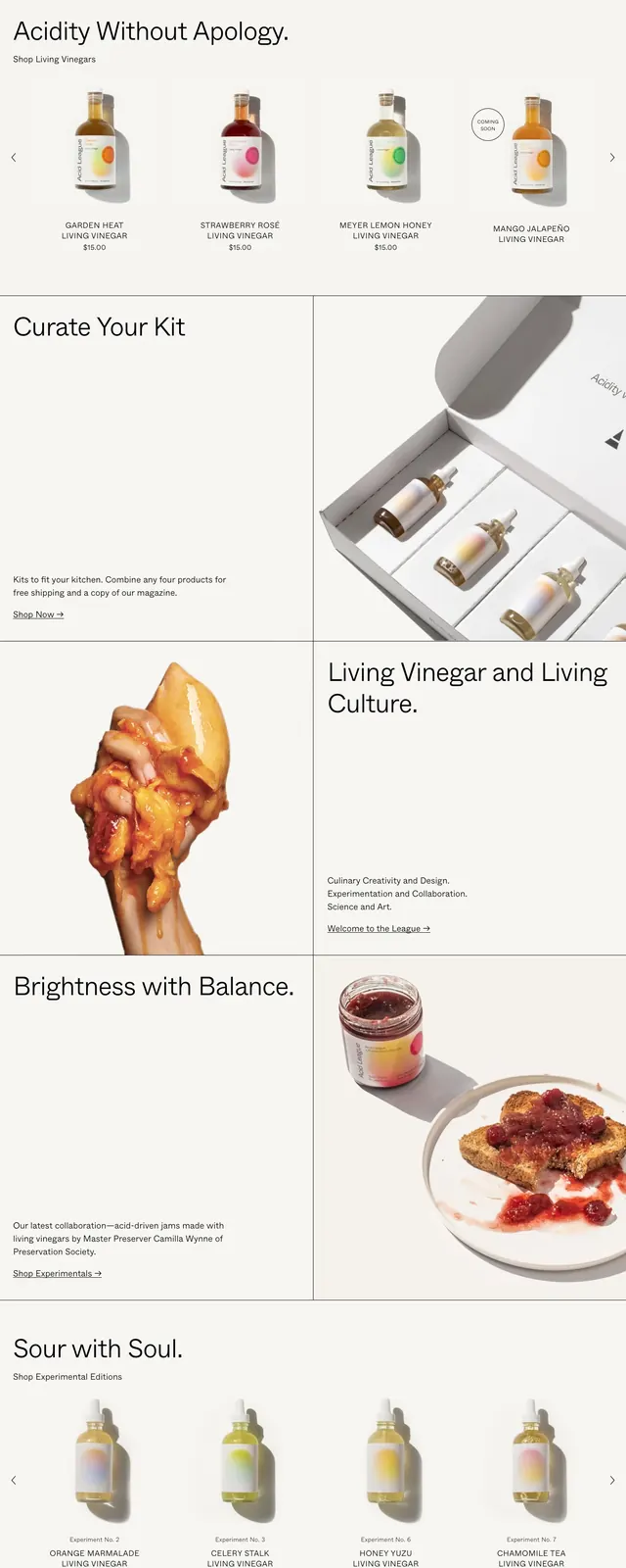 Acid League E-commerce Landing Page, editorial, minimal, light