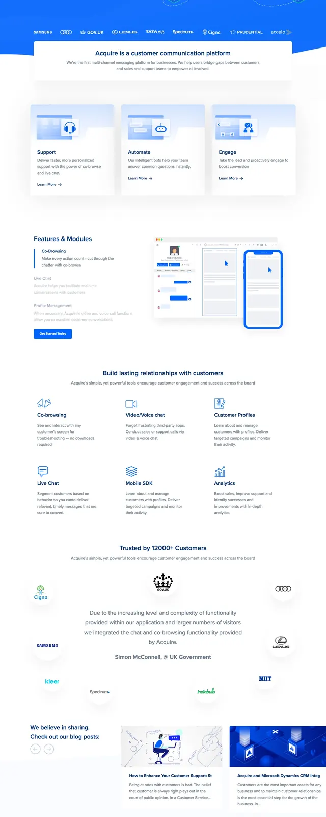 Acquire Customer Communication Platform, corporate-clean, light-mode, vibrant