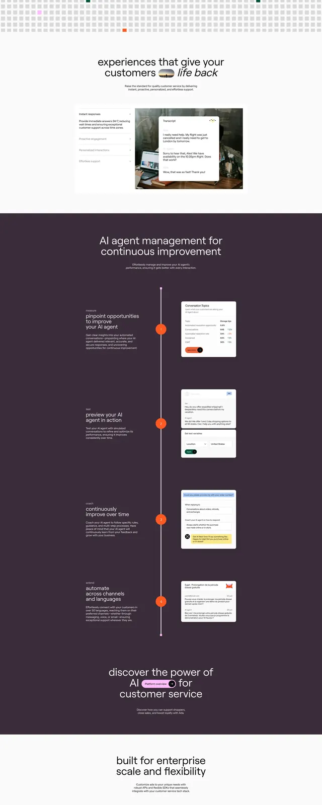 Ada AI Customer Service Landing Page, corporate-clean, minimal, light