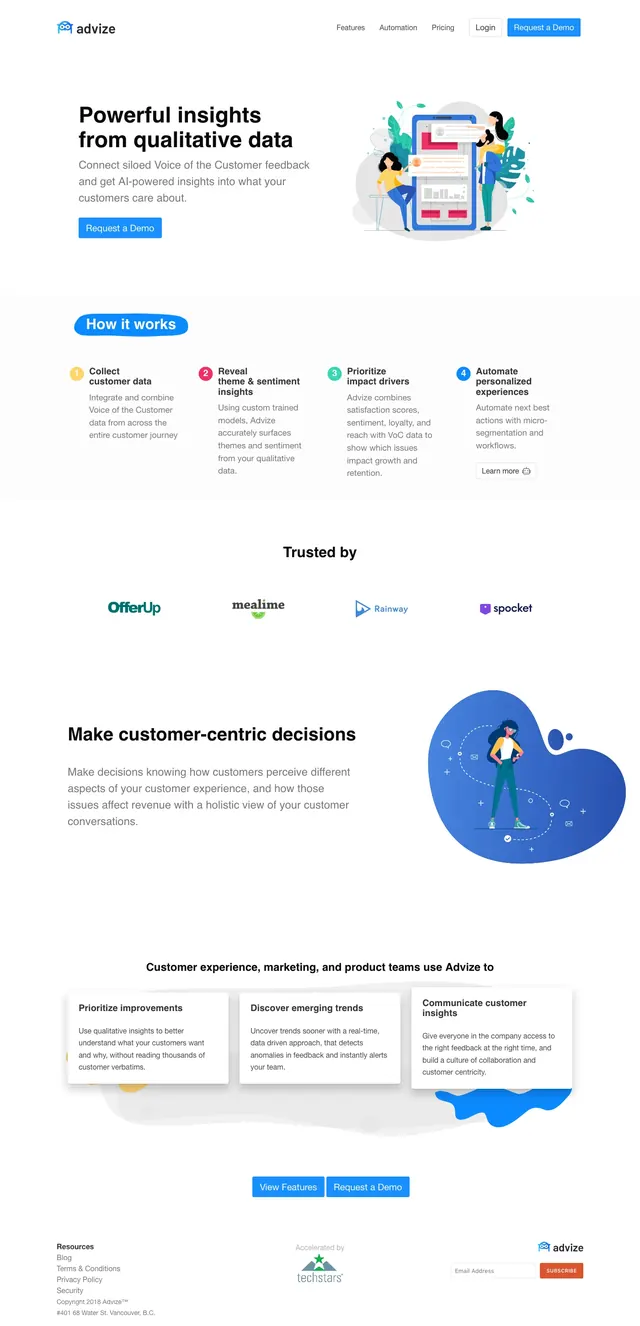 Advize AI Insights Landing Page, corporate-clean, minimal, light