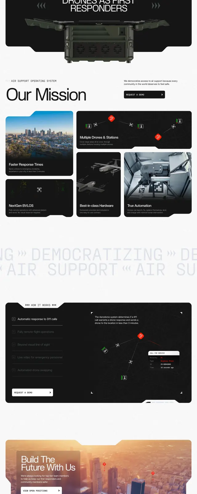 Aerodome Drone Response Landing Page, corporate-clean, minimal, light