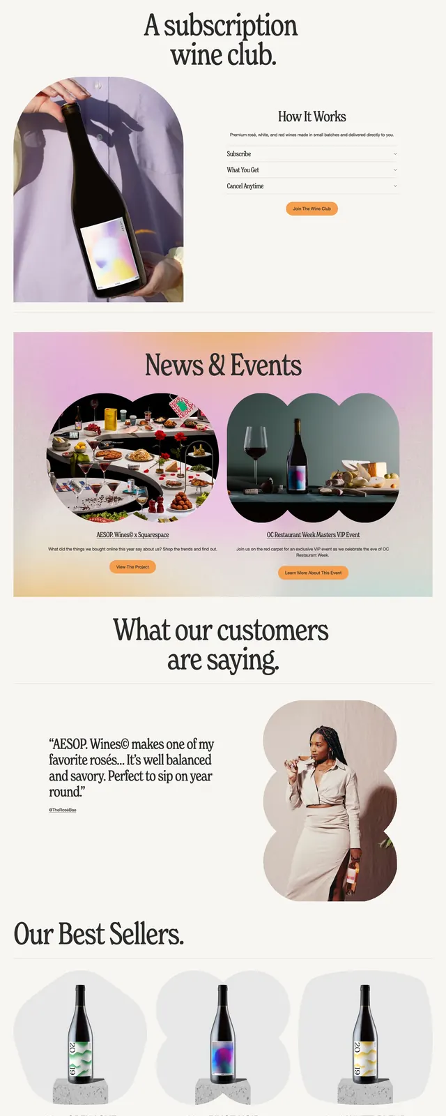 Aesop Wines Landing Page, editorial, minimal, light