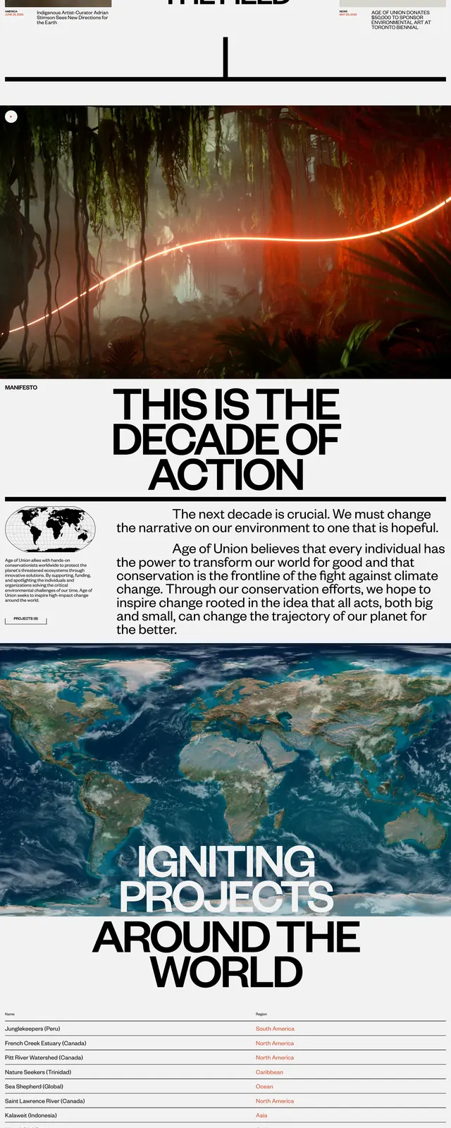 Age of Union Environmental Landing Page, editorial, minimal, high-contrast
