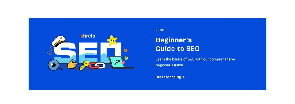 Ahrefs blog SEO guide CTA, illustrated, playful, vibrant
