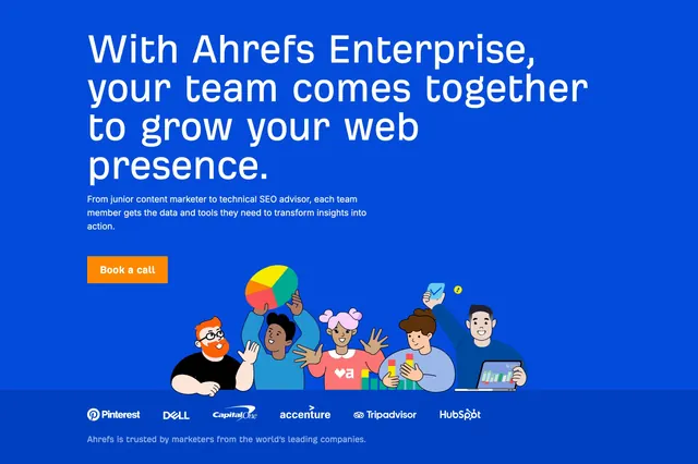 Ahrefs Enterprise hero, illustrated, corporate-clean, vibrant