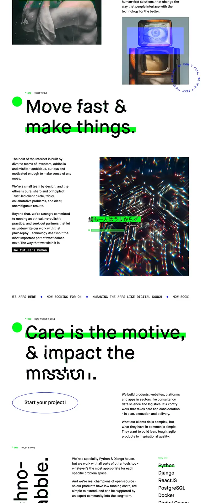 A Human Future Landing Page, neo-brutalist, editorial, high-contrast
