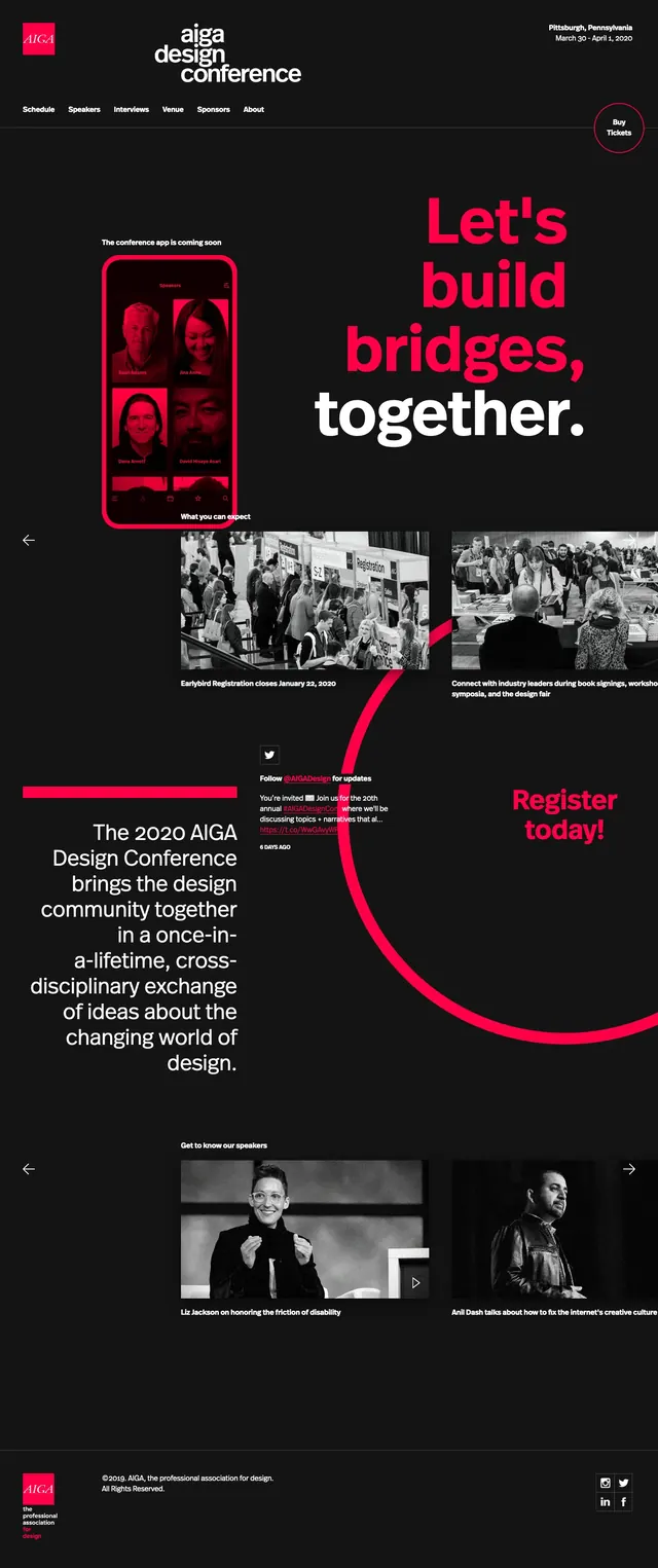 Aiga Design Conference Landing Page, brutalist, editorial, high-contrast