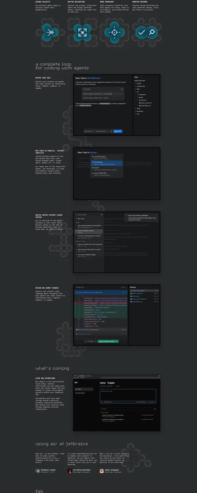 Air Dev Landing Page, dark-mode, technical, dark