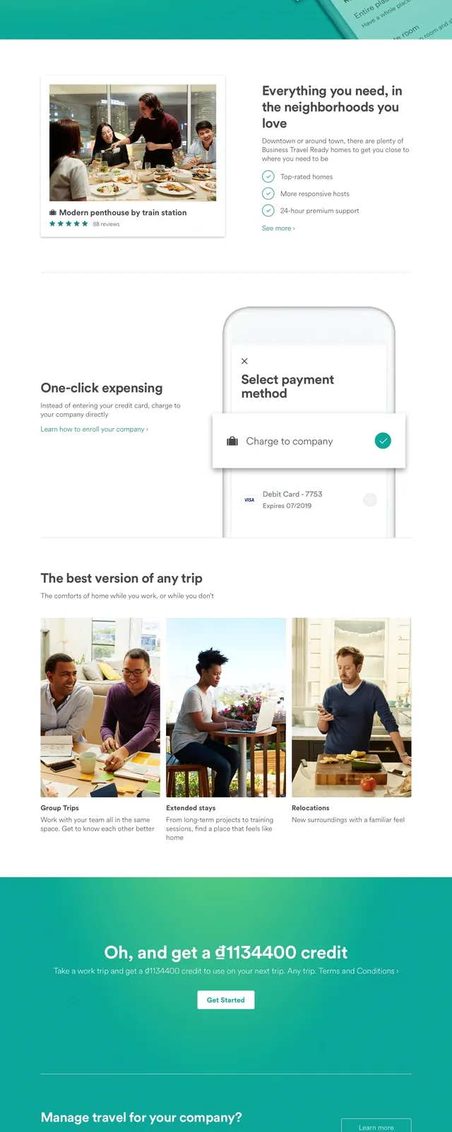 Airbnb Work Landing Page, corporate-clean, minimal, vibrant