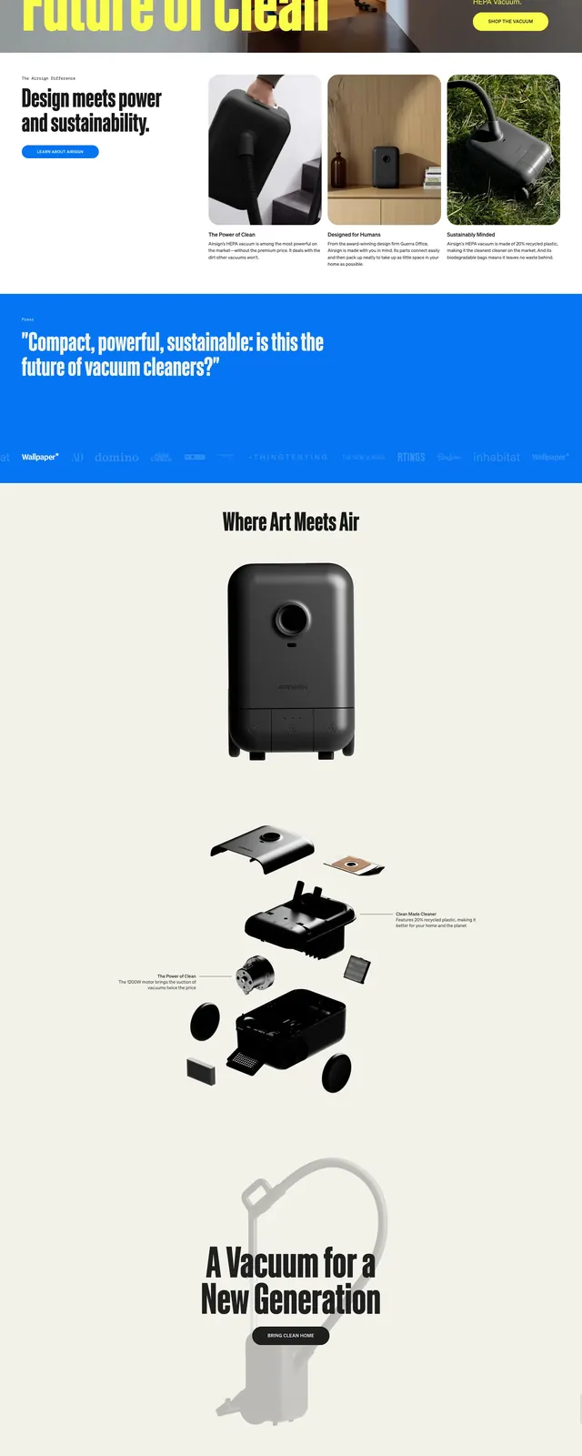 Airsign Vacuum Landing Page, minimal, editorial, light