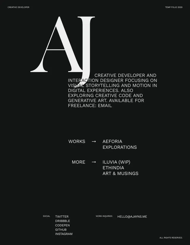 Ajayns Minimalist Portfolio, minimal, editorial, dark