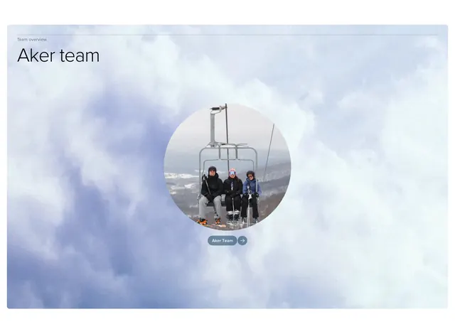 Aker team overview with circular photo on clouds, minimal, light-mode, light