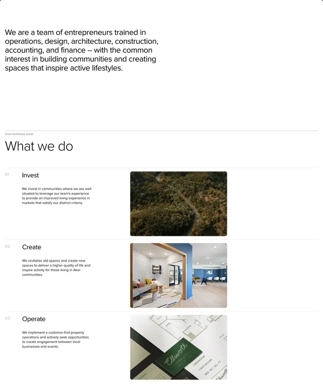 Aker what we do numbered services list, minimal, light-mode, light
