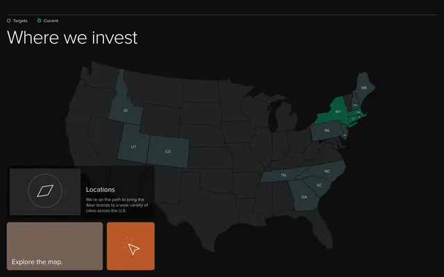 Aker where we invest US map section, dark-mode, minimal, dark