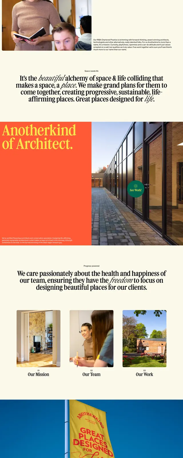 Akind A Architecture Landing Page, editorial, minimal, vibrant