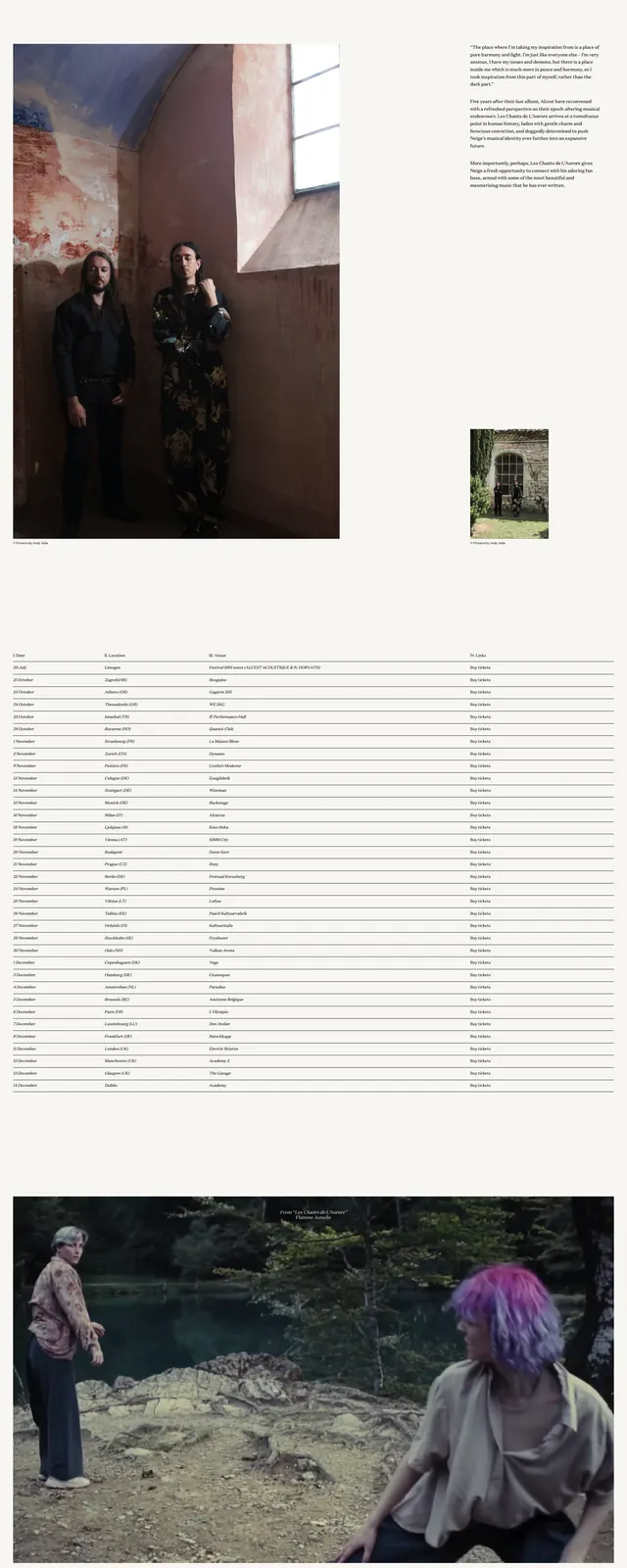 Alcestmusic Artistic Landing Page, editorial, minimal, warm