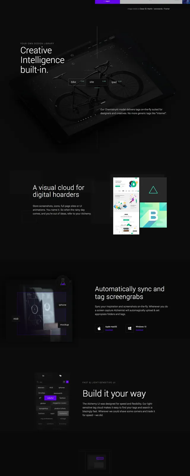 Alchemy AI Inspiration Manager, dark-mode, minimal, dark