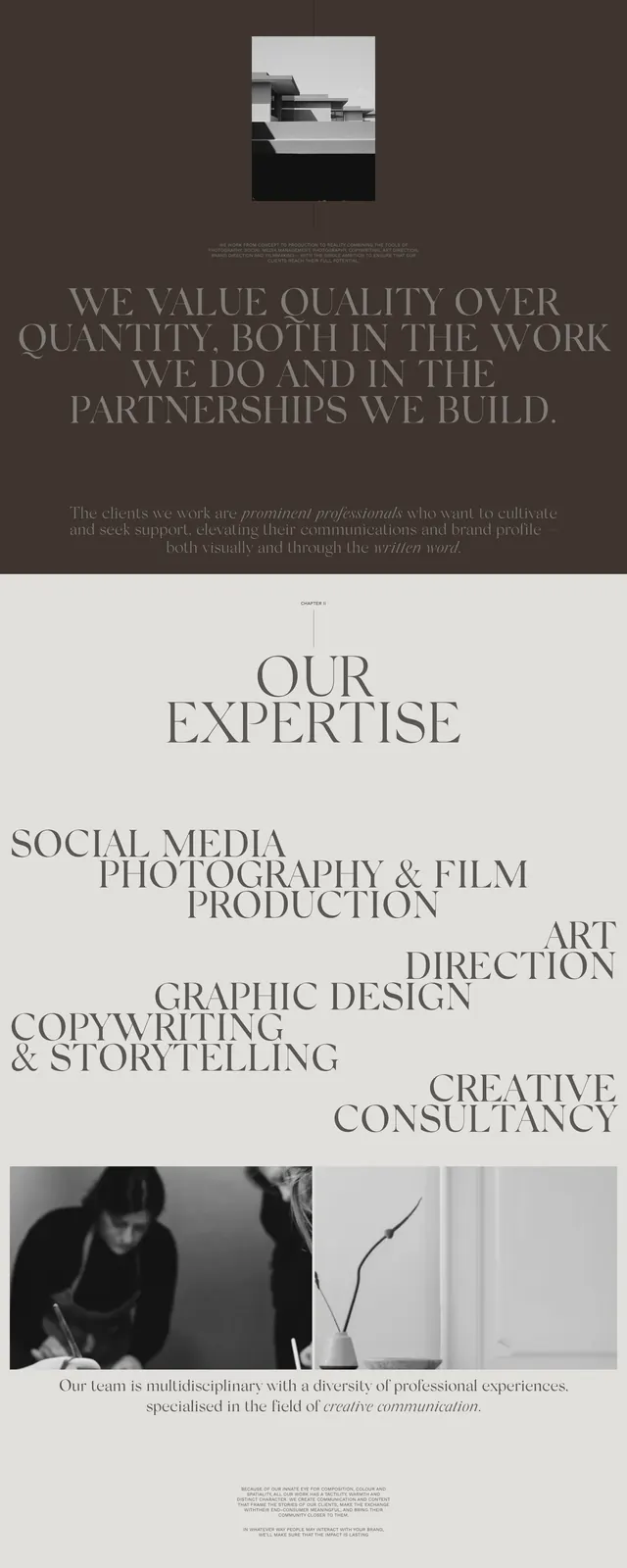 Aletagency About Page, editorial, minimal, muted