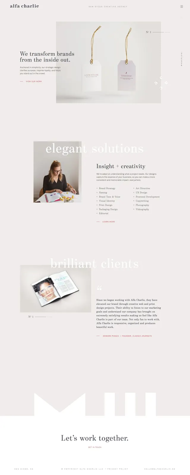Alfacharlie Agency Landing Page, minimal, editorial, light