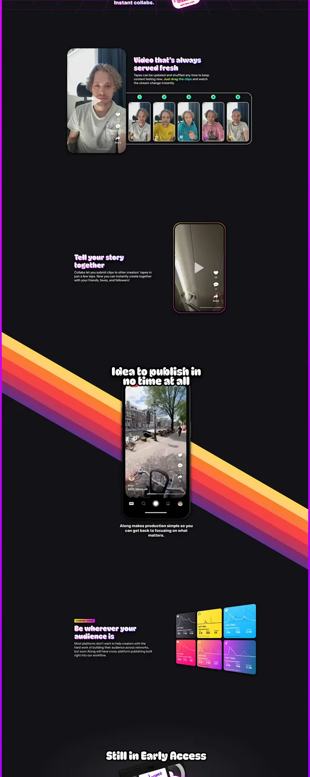 Along Video Landing Page, dark-mode, neo-brutalist, dark