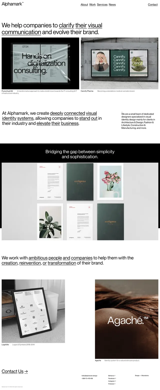 Alphamark Agency Landing Page, minimal, editorial, light