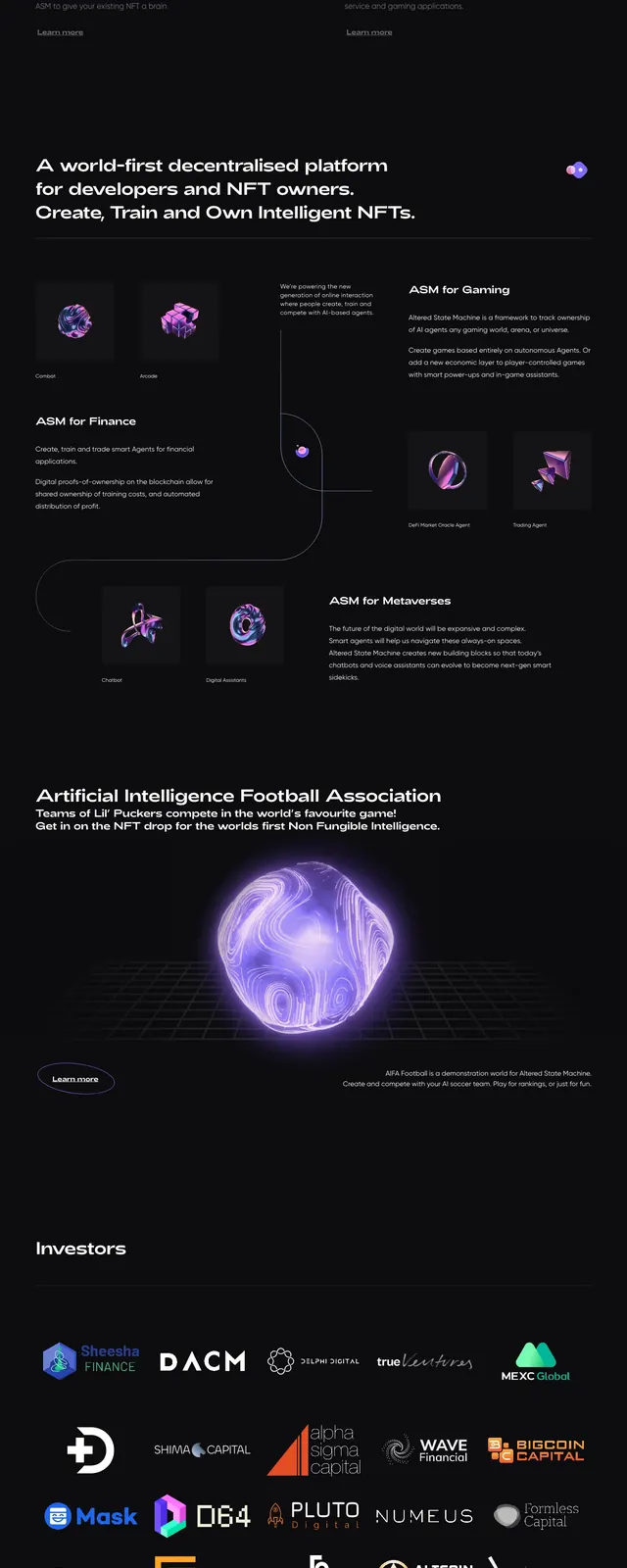 Altered State Machine Landing Page, dark-mode, 3d-render, dark