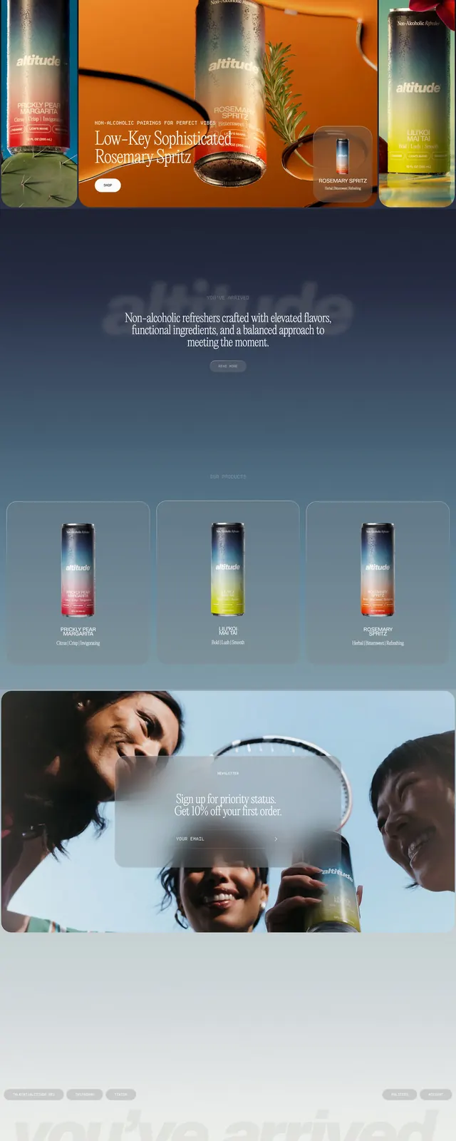 Altitude Beverage Landing Page, luxury, photographic, vibrant