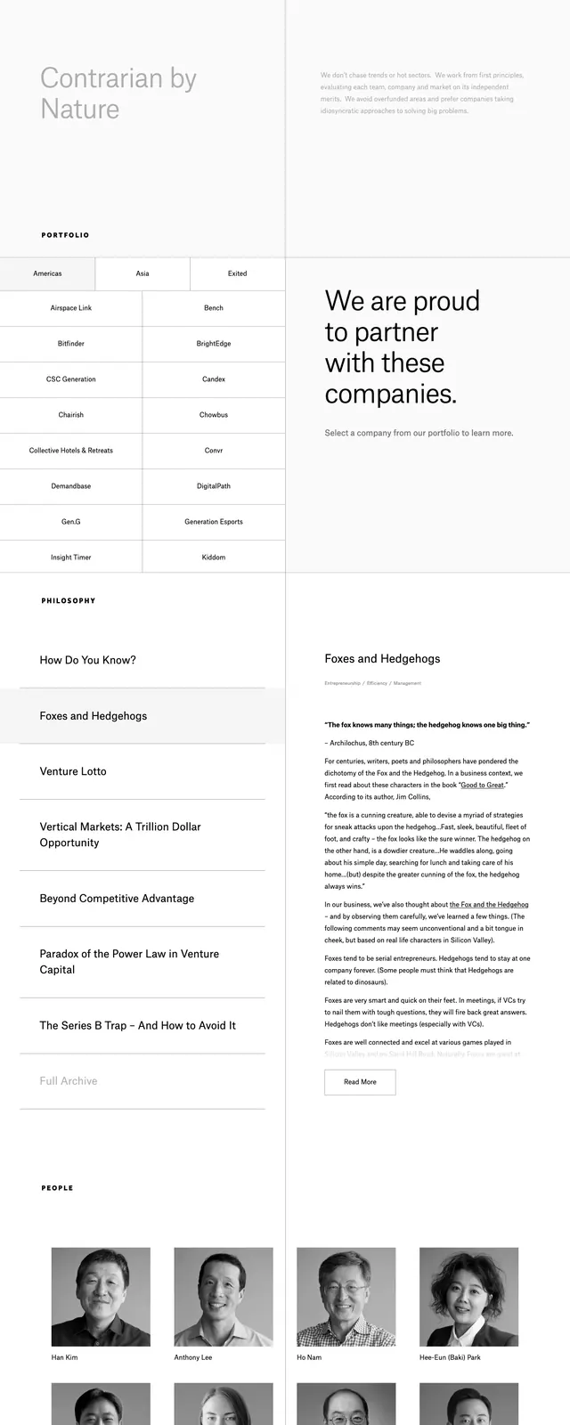 Altos Ventures Landing Page, editorial, minimal, high-contrast