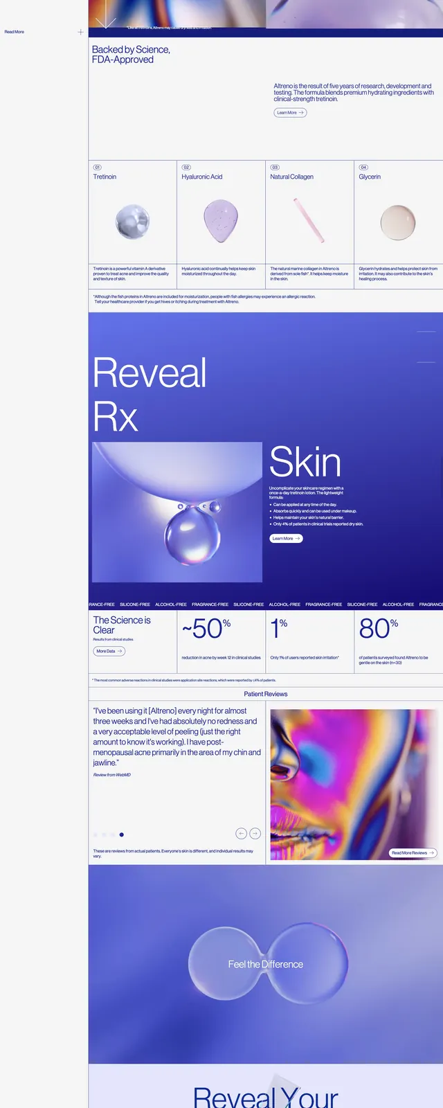 Altreno Skincare Landing Page, luxury, minimal, light