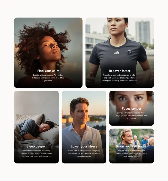 Alveos One benefits bento feature grid, minimal, light-mode, light