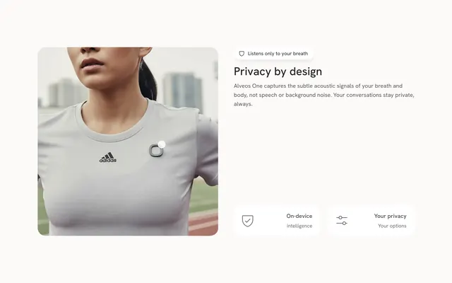 Alveos One privacy safeguard feature cards, minimal, light-mode, light