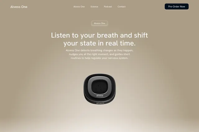 Alveos One product introduction hero, minimal, light-mode, light