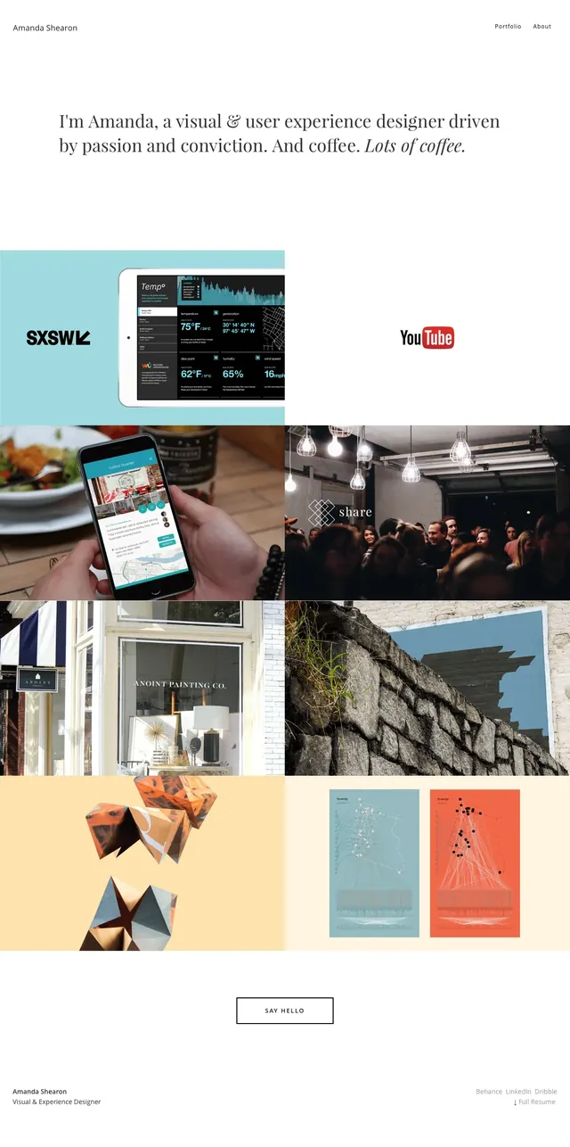 Amanda Shearon Portfolio, minimal, editorial, light
