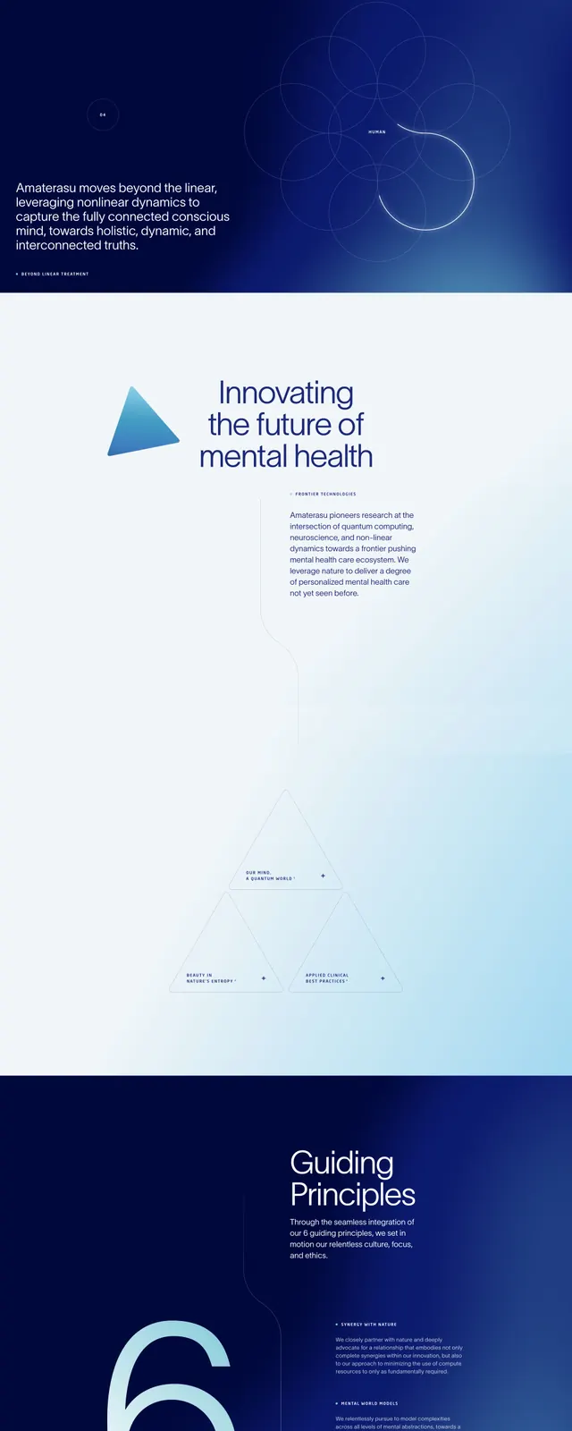 Amaterasu Mental Health Landing Page, dark-mode, gradient-heavy, cool