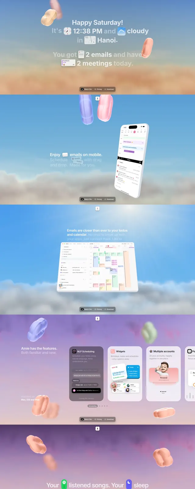 Amie Productivity Suite, minimal, glassmorphism, light