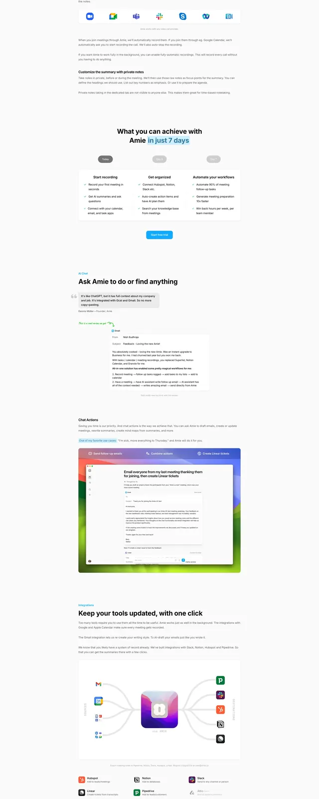 Amie Productivity Landing Page, minimal, corporate-clean, light