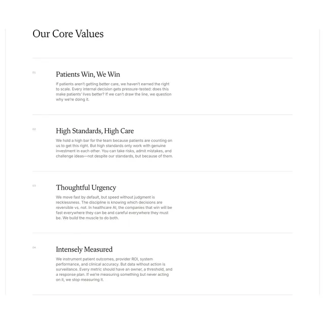Amigo core values list design, minimal, light-mode, light