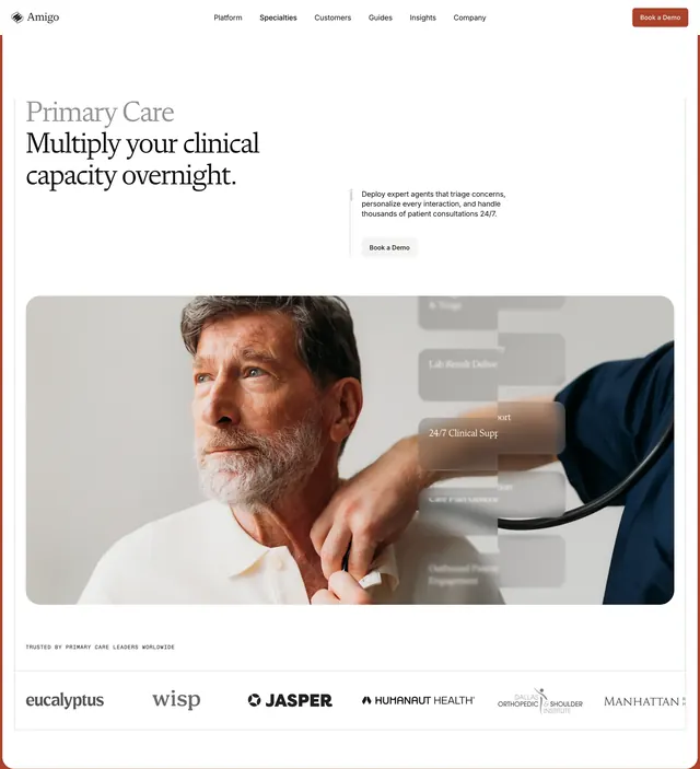 Amigo primary care hero, minimal, light-mode, light